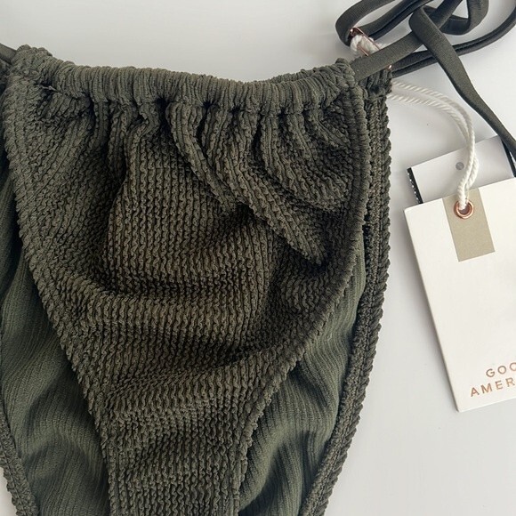 GOOD AMERICAN Crinkle Always Fits Tiny Ties Bikini Bottom Large/XL Stormy Green - Picture 5 of 9